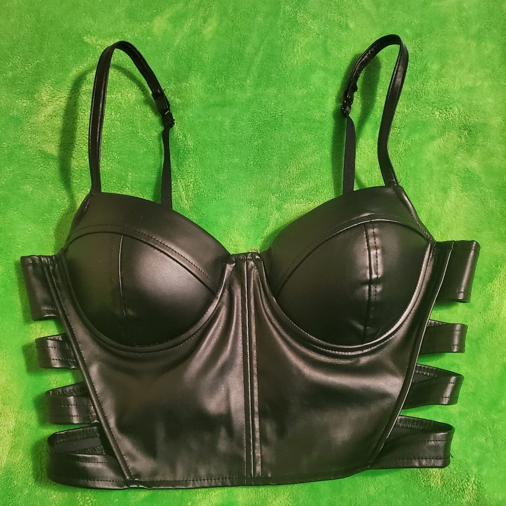 Haute Monde faux leather halter top